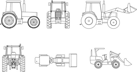 Obraz na płótnie Canvas vector sketch of black and white agricultural machinery illustration