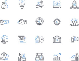 Fund management line icons collection. Investments, Portfolio, Diversification, Assets, Risk, Returns, Allocation vector and linear illustration. Performance,Securities,Liquidity outline signs set