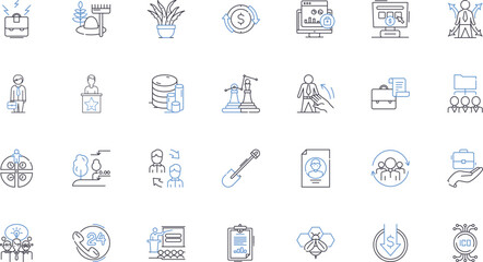 Agronomy field line icons collection. Tillage, Irrigation, Fertility, Crop rotation, Pesticides, Herbicides, Soil testing vector and linear illustration. Nutrients,Cover crops,Composting outline signs