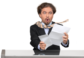 Young business man at work isolated on white background