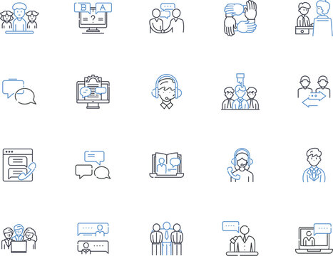 Attendees line icons collection. Participants, Guests, Delegates, Visitors, Attendees, Observers, Members vector and linear illustration. Invitees,Registrants,Conferees outline signs set