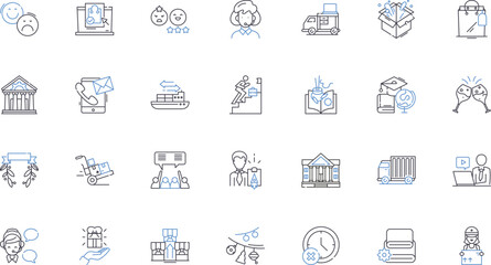 City living line icons collection. Urban, Vibrant, Crowded, Fast-paced, Eclectic, Diverse, Noisy vector and linear illustration. Busy,Convenient,Exciting outline signs set