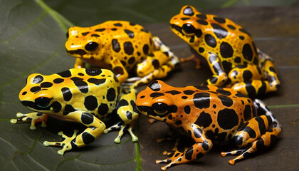 Fototapeta premium Spotted yellow poison arrow frog in focus generated by AI