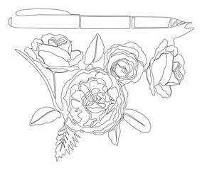 One continuous line of Rose drawn by with felt tip pen. Thin Line Illustration vector concept. Contour Drawing Creative ideas.