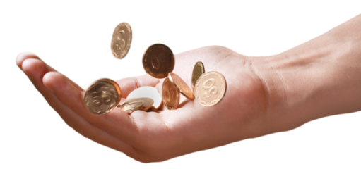 Person holding coins in their hand - isolated image
