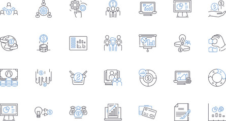 mtary management line icons collection. Strategy, Leadership, Discipline, Training, Supply, Planning, Logistics vector and linear illustration. Command,Security,Resilience outline signs set