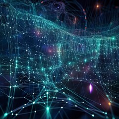 Obraz premium Cyber big data flow background. Generative ai.