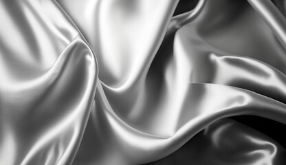 Plakat Silver grey silk fabric background texture abstract pattern. Luxury satin cloth 3d rendering. Generative Ai.