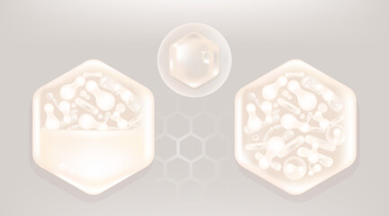 Probiotic and Hyaluronic acid skin solutions ad, white collagen, and vitamin serum drop with cosmetic advertising background ready to use illustration vector.