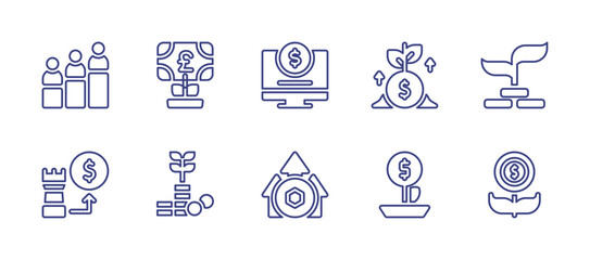 Investment line icon set. Editable stroke. Vector illustration. Containing ipo, investment, online, growth.