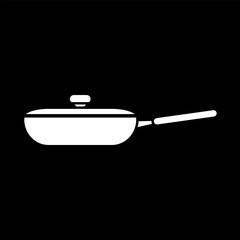 Frying pan icon on black.