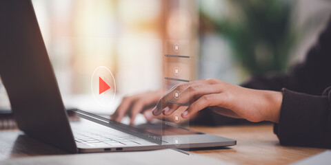 internet communication concept ,webinars and online videos ,multimedia data connection ,watch videos via wireless technology ,Training, learning, teaching ,Online streaming Watch videos on Internet