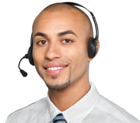 Portrait of a smiling man with headset working as a call center operator