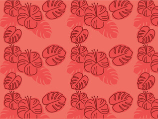 hibiscus and Monstera leaf Hawaiian print pattern