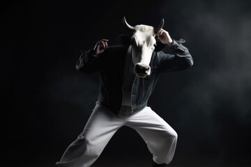 Fototapeta na wymiar Dairy Cow Rapper Street Dancing Background Generative AI