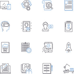 News publishing line icons collection. Headlines, Reports, Breaking, Coverage, Press, Editorials, Scoops vector and linear illustration. Exclusive,Journalism,Features outline signs set