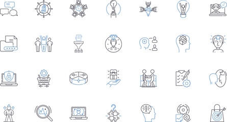 Entrepreneurial collaboration line icons collection. Innovation, Teamwork, Synergy, Nerking, Partnership, Alliances, Co-creation vector and linear illustration. Co-founding,Co-learn,Cooperation