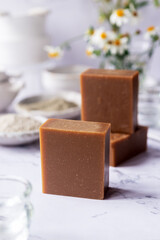handmade natural soap bars made with almond milk and Rhassoul clay for face and body