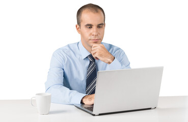 Portrait of a Businessman Working with Laptop