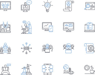 Trade obligations line icons collection. Tariffs, Quotas, Regulations, Compliance, Enforcement, Sanctions, Protections vector and linear illustration. Duties,Agreements,Trade-offs outline signs set