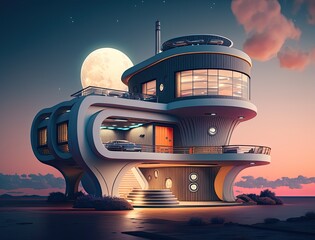 Fototapeta na wymiar Todorov Retro futuristic penthouse in an exotic location created with generative AI