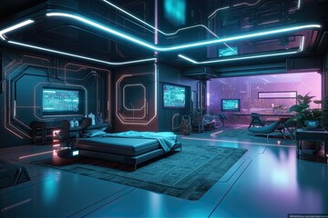 Fototapeta premium cyber gaming stylish room photorealistic created with generative AI tools