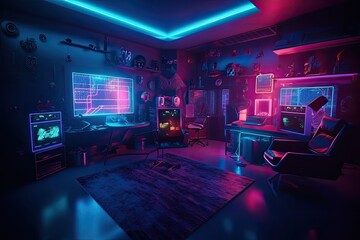 Futuristic modern technology room created with generative AI technology