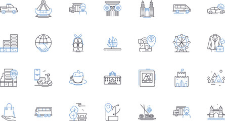 Settlement line icons collection. Compensation, Resettlement, Agreement, Payout, Indemnity, Adjustment, Reconciliation vector and linear illustration. Resolution,Accord,Compromise outline signs set