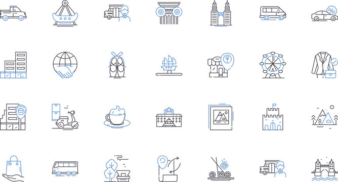 Settlement line icons collection. Compensation, Resettlement, Agreement, Payout, Indemnity, Adjustment, Reconciliation vector and linear illustration. Resolution,Accord,Compromise outline signs set