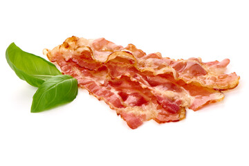 Grilled pork bacon, isolated on white background.