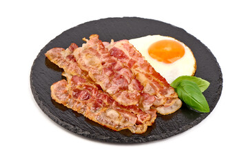 Grilled pork bacon, isolated on white background.