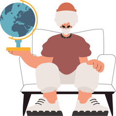 The person holds a globe in his hands, kept on a white foundation. Trendy style, Vector Illustration