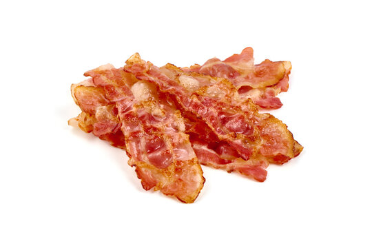 Grilled pork bacon, isolated on white background.