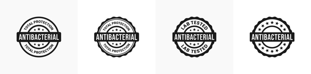 Antibacterial label or Antibacterial stamp vector isolated in flat style. Antibacterial stamp vector for packaging design element.. Best Antibacterial label for product packaging design element.