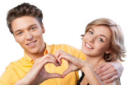 Portrait of Happy Young Couple Making Heart Shape with Hands - Powered by Adobe