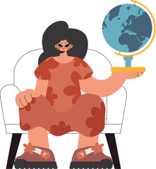 Energized woman holding a globe in her hands, kept on white establishment. Trendy style, Vector Illustration