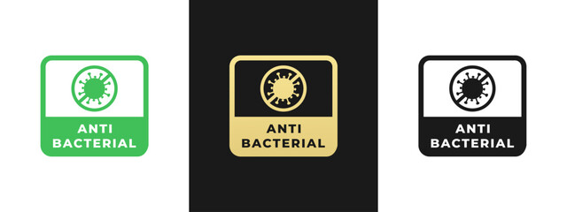 Antibacterial label or Antibacterial sign vector isolated in flat style. Best Antibacterial label vector for packaging design element.. Best Antibacterial sign for product packaging design element.