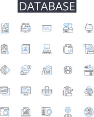 Database line icons collection. Data storage system, Data management software, Digital repository, Information warehouse, Records management tool, Information organizing system, Data compilation