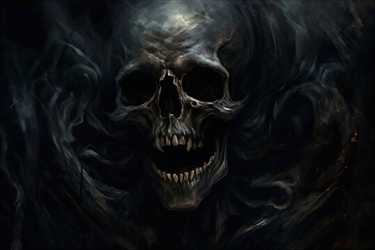 scary scull in fog close up