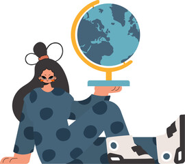 Energized lady holding a globe in her hands, kept on white foundation. Trendy style, Vector Illustration