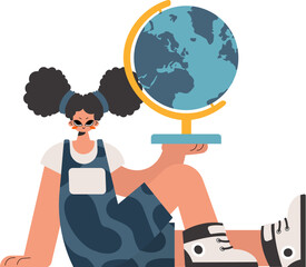 Energized lady holding a globe in her hands, kept on white foundation. Trendy style, Vector Illustration
