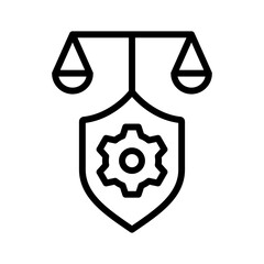 Trial outline icon for judge, law, balance, court, scale, 
scales, ethical, business and finance, lawyer, laws logo