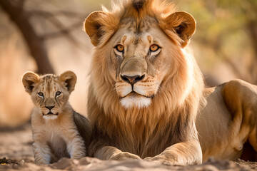 Plakat Lion and lioness. Generative AI
