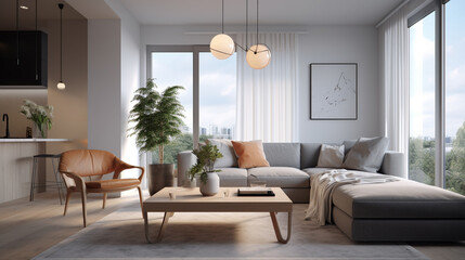 Fototapeta premium a minimalist Scandinavian living room, generative ai