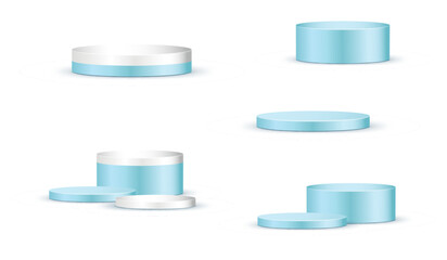 vector illustration round podiums, design template on white background,use for cosmetic presentation.blue and white color platforms.