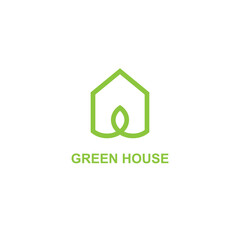 Line house and leaf icon. Green house symbol logo vector.
