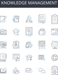 Knowledge management line icons collection. Talent recruitment, Data analytics, Resource allocation, Risk management, Brand perception, Employee engagement, Customer feedback vector and linear