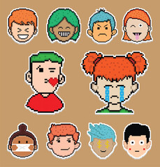 Pixel Art Sticker Emoji Design,