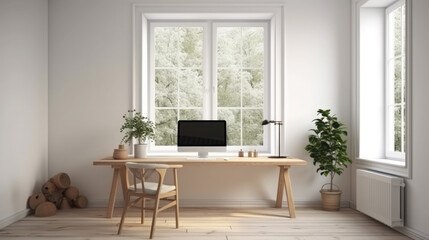 Fototapeta na wymiar minimalist office space home office interior design, desk with desktop computer