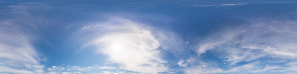 Blue summer sky panorama with light Cirrus clouds. HDR 360 seamless spherical panorama. Full zenith...